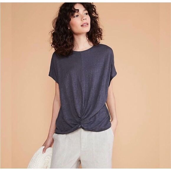 NWT Womens Lou & Grey Softserve Blue 100% Linen Twist Front Top - Sz XL - Picture 1 of 2